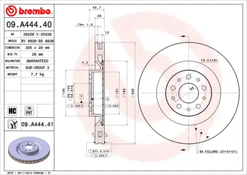 спирачен диск BREMBO 09.A444.40