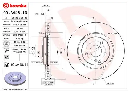 спирачен диск BREMBO 09.A448.10