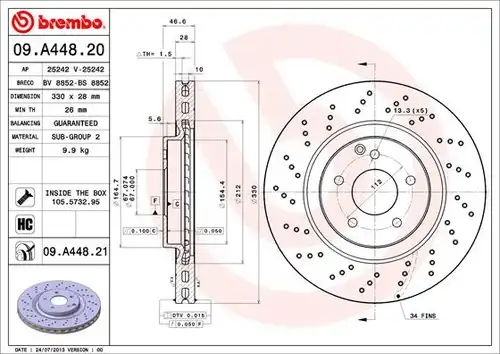 спирачен диск BREMBO 09.A448.20