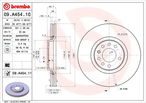 спирачен диск BREMBO 09.A454.10