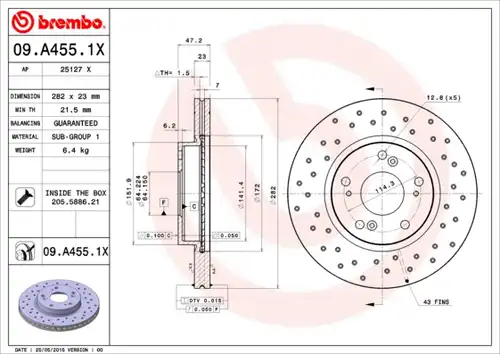 спирачен диск BREMBO 09.A455.1X