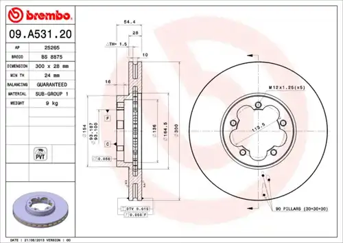 спирачен диск BREMBO 09.A531.20