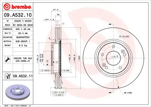 спирачен диск BREMBO 09.A532.10