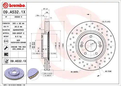 спирачен диск BREMBO 09.A532.1X