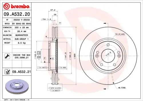 спирачен диск BREMBO 09.A532.20