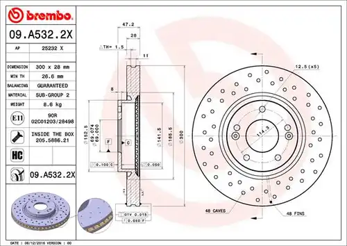 спирачен диск BREMBO 09.A532.2X