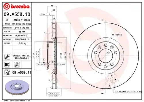 спирачен диск BREMBO 09.A558.10