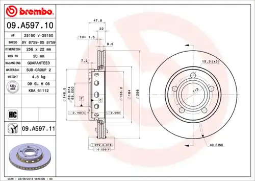 спирачен диск BREMBO 09.A597.10