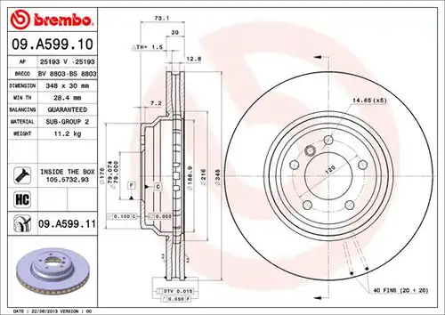 спирачен диск BREMBO 09.A599.11