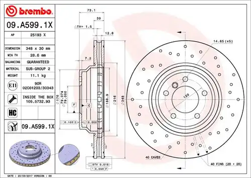 спирачен диск BREMBO 09.A599.1X