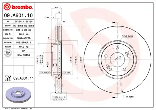 спирачен диск BREMBO 09.A601.10