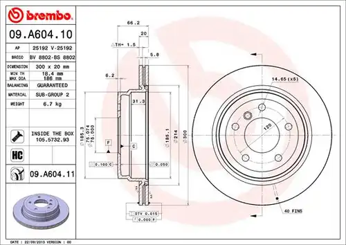 спирачен диск BREMBO 09.A604.10