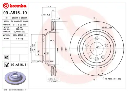 спирачен диск BREMBO 09.A616.10