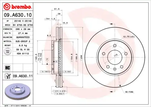 спирачен диск BREMBO 09.A630.10