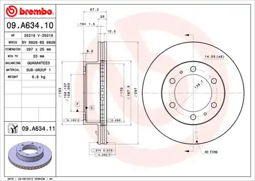 спирачен диск BREMBO 09.A634.10