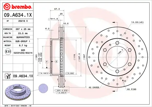 спирачен диск BREMBO 09.A634.1X