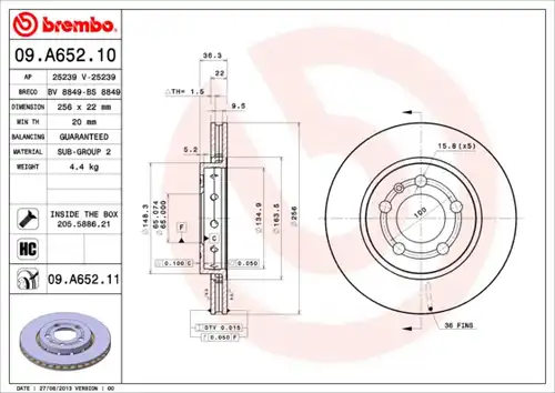 спирачен диск BREMBO 09.A652.11