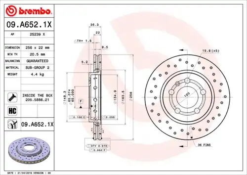 спирачен диск BREMBO 09.A652.1X