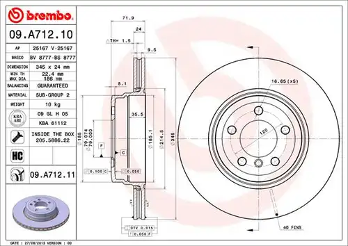 спирачен диск BREMBO 09.A712.10