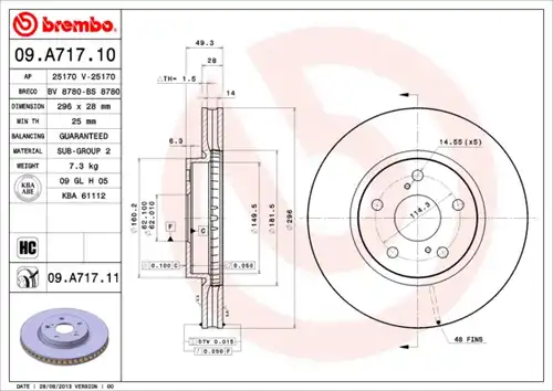 спирачен диск BREMBO 09.A717.10