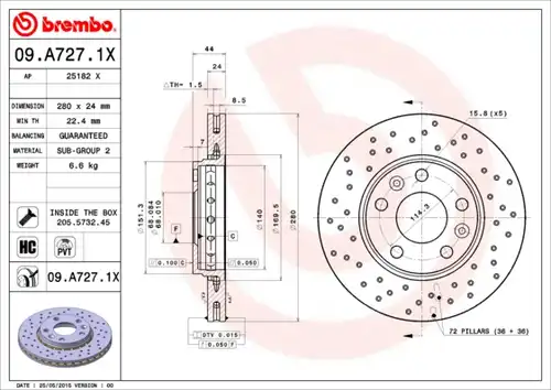 спирачен диск BREMBO 09.A727.1X