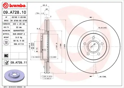 спирачен диск BREMBO 09.A728.10