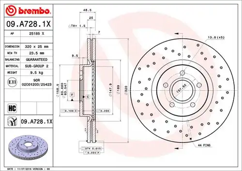 спирачен диск BREMBO 09.A728.1X