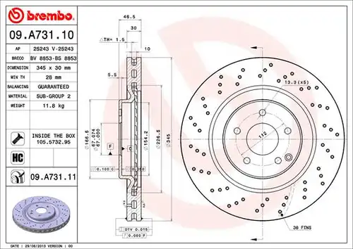 спирачен диск BREMBO 09.A731.11