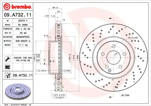 спирачен диск BREMBO 09.A732.11