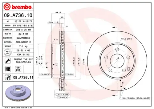 спирачен диск BREMBO 09.A736.10