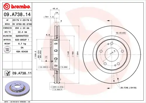 спирачен диск BREMBO 09.A738.11