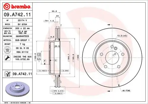 спирачен диск BREMBO 09.A742.11