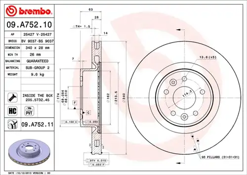 спирачен диск BREMBO 09.A752.11