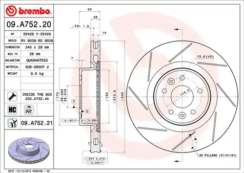 спирачен диск BREMBO 09.A752.21