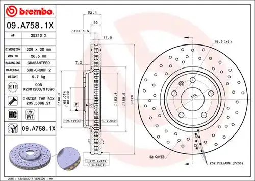 спирачен диск BREMBO 09.A758.1X