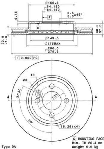 спирачен диск BREMBO 09.A761.10