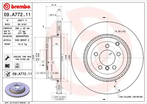 спирачен диск BREMBO 09.A772.11