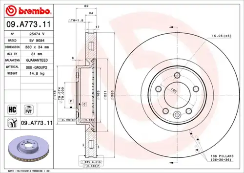 спирачен диск BREMBO 09.A773.11