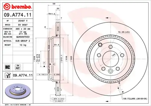 спирачен диск BREMBO 09.A774.11