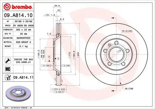 спирачен диск BREMBO 09.A814.10