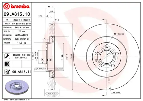 спирачен диск BREMBO 09.A815.10