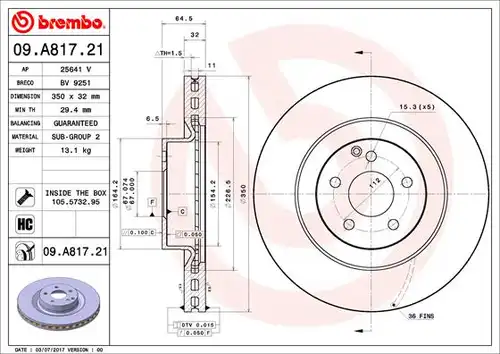 спирачен диск BREMBO 09.A817.21