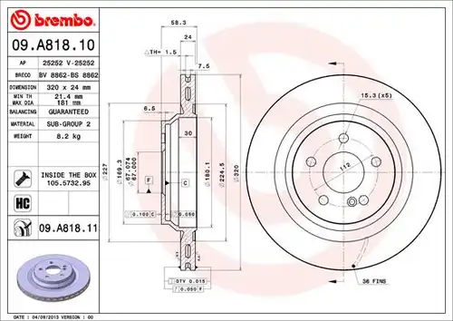 спирачен диск BREMBO 09.A818.11