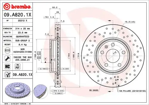 спирачен диск BREMBO 09.A820.1X