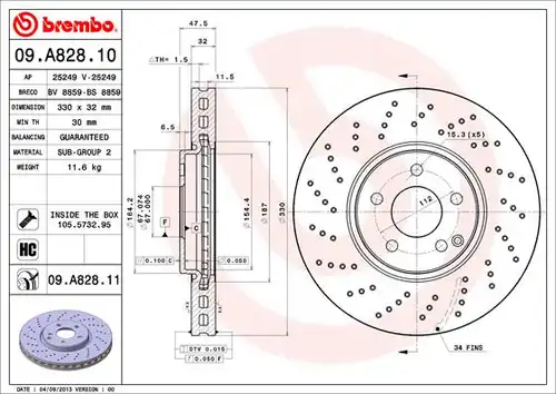 спирачен диск BREMBO 09.A828.11