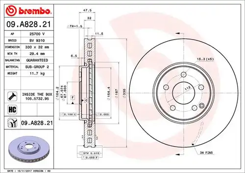 спирачен диск BREMBO 09.A828.21