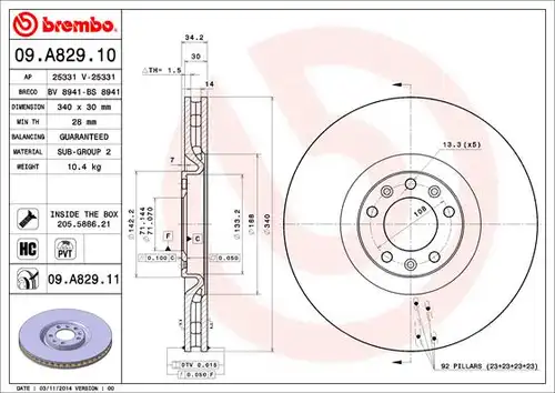 спирачен диск BREMBO 09.A829.10