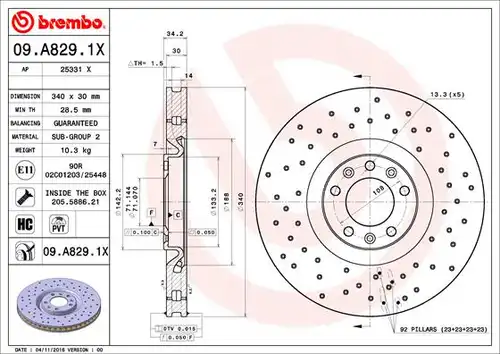 спирачен диск BREMBO 09.A829.1X