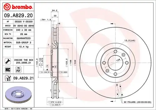 спирачен диск BREMBO 09.A829.21