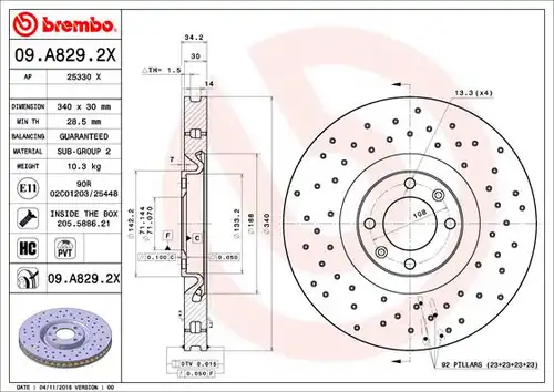 спирачен диск BREMBO 09.A829.2X